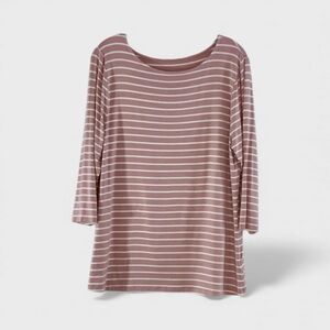 1214 10/$50🏄🏻‍♀️ A New Day Pink and White Scoop Neck Striped Tunic Top